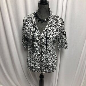 Christine Alexander Hoodie Womens Sz Medium Black White Animal Print Sweatshirt